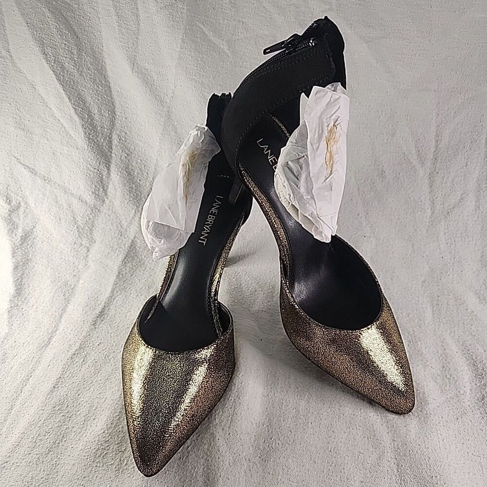 Shoes Lane Bryant Pale Gold Metallic 10W Choked Ankle Pumps Back Zipper